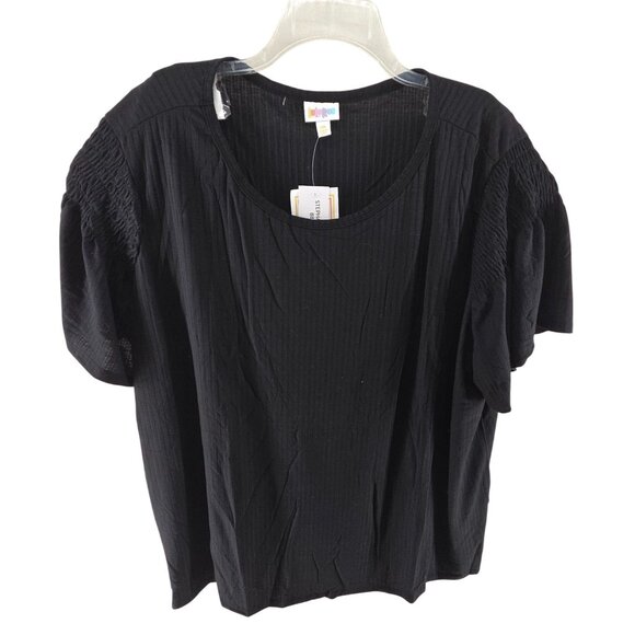 LulaRoe NWT Women's Stephanie Smocked Short Sleeve Pullover Top Black Size 3XL - Picture 2 of 10